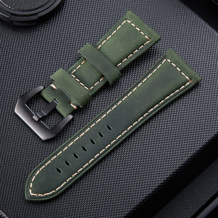 Crazy-Horse-Layer-Frosted-Black-Buckle-Watch-Leather-Watch-Band,-Size:-24mm-(Army-Green)