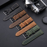 Crazy-Horse-Layer-Frosted-Silver-Buckle-Watch-Leather-Watch-Band,-Size:-24mm-(Army-Green)