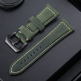 Crazy-Horse-Layer-Frosted-Black-Buckle-Watch-Leather-Watch-Band,-Size:-26mm-(Army-Green)