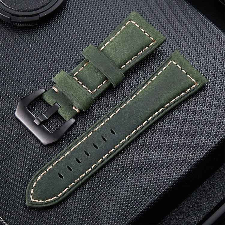 Crazy-Horse-Layer-Frosted-Black-Buckle-Watch-Leather-Watch-Band,-Size:-26mm-(Army-Green)