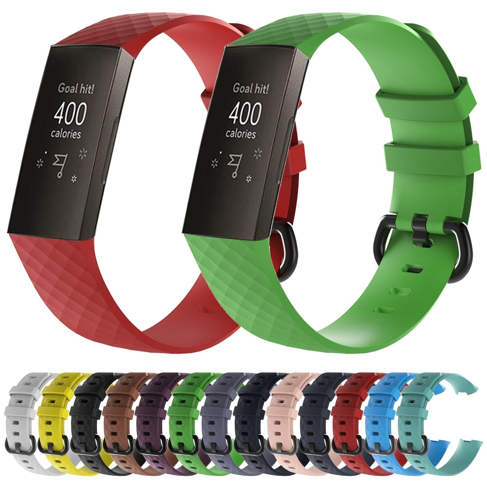 Diamond-Pattern-Silicone-Watch-Band-for-Fitbit-Charge-3,-Size:-210x18mm(Yellow)