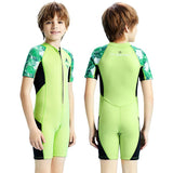 DIVE-&-SAIL-2.5MM-Children-Warm-Wetsuit-Short-Sleeve-One-piece-Thickened-Swimsuit,-Size:-S(Green)