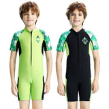 DIVE-&-SAIL-2.5MM-Children-Warm-Wetsuit-Short-Sleeve-One-piece-Thickened-Swimsuit,-Size:-S(Green)