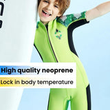 DIVE-&-SAIL-2.5MM-Children-Warm-Wetsuit-Short-Sleeve-One-piece-Thickened-Swimsuit,-Size:-S(Green)
