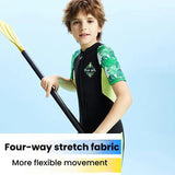 DIVE-&-SAIL-2.5MM-Children-Warm-Wetsuit-Short-Sleeve-One-piece-Thickened-Swimsuit,-Size:-S(Green)