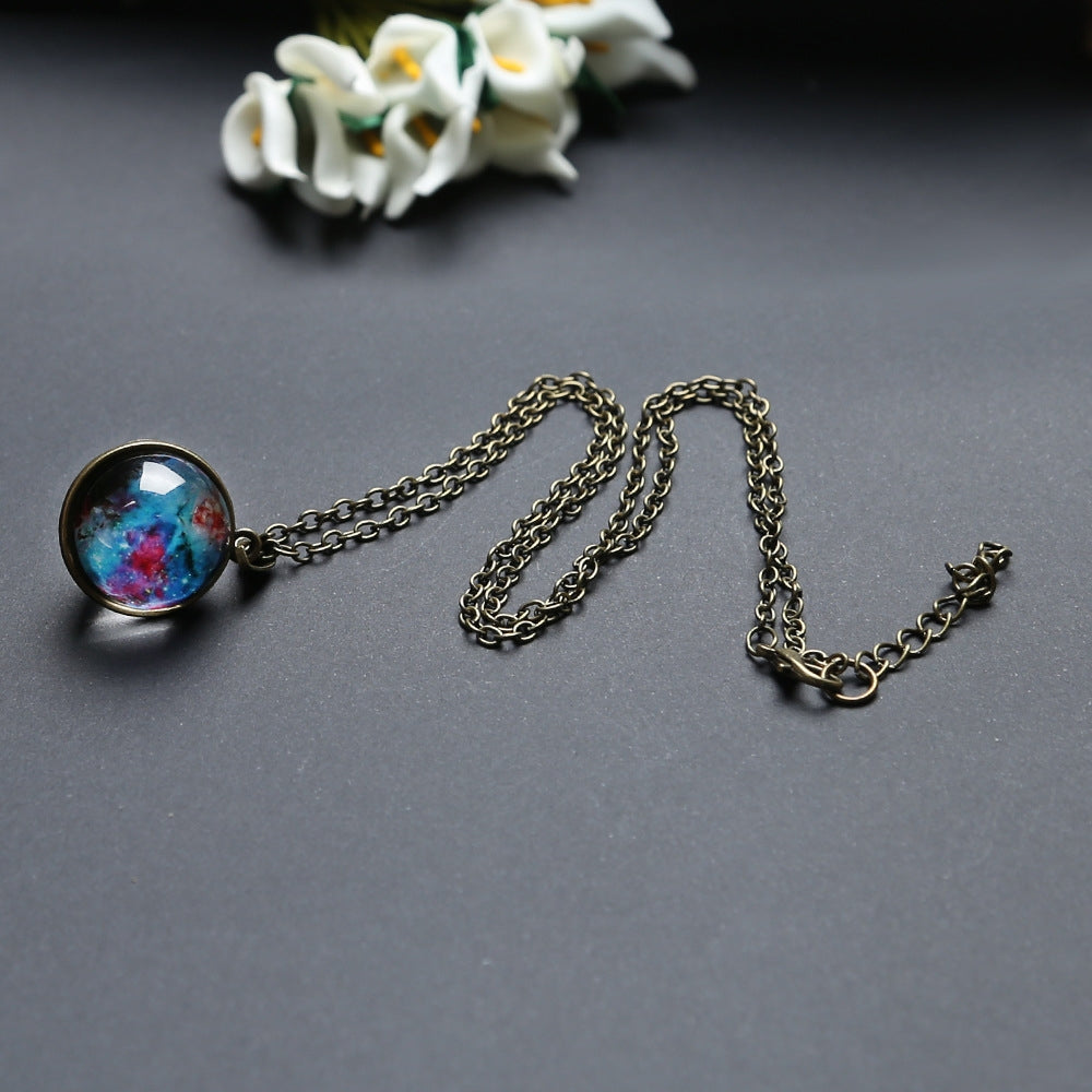Double-sided-Glass-Globe-Solar-Cosmic-Starry-Necklace-Galaxy-Pendant