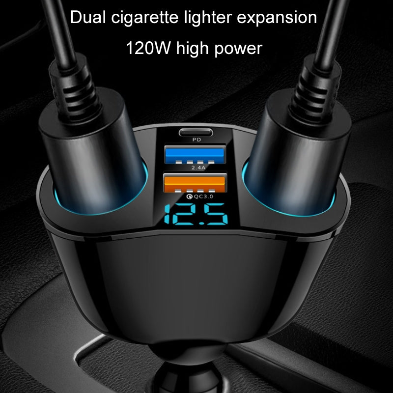 Dual-USB-Type-C-Real-time-Digital-Display-Cigarette-Lighter-Expansion-Car-Charger,-Model:-3.1A-Double-A+C