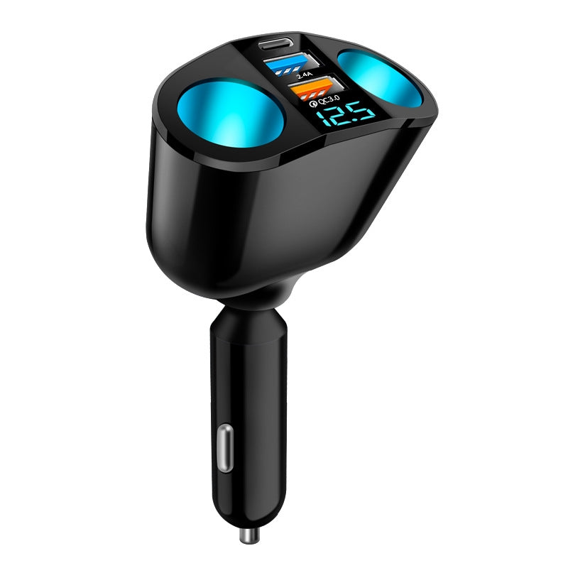 Dual-USB-Type-C-Real-time-Digital-Display-Cigarette-Lighter-Expansion-Car-Charger,-Model:-QC3.0+2.4A-Dual-A+C