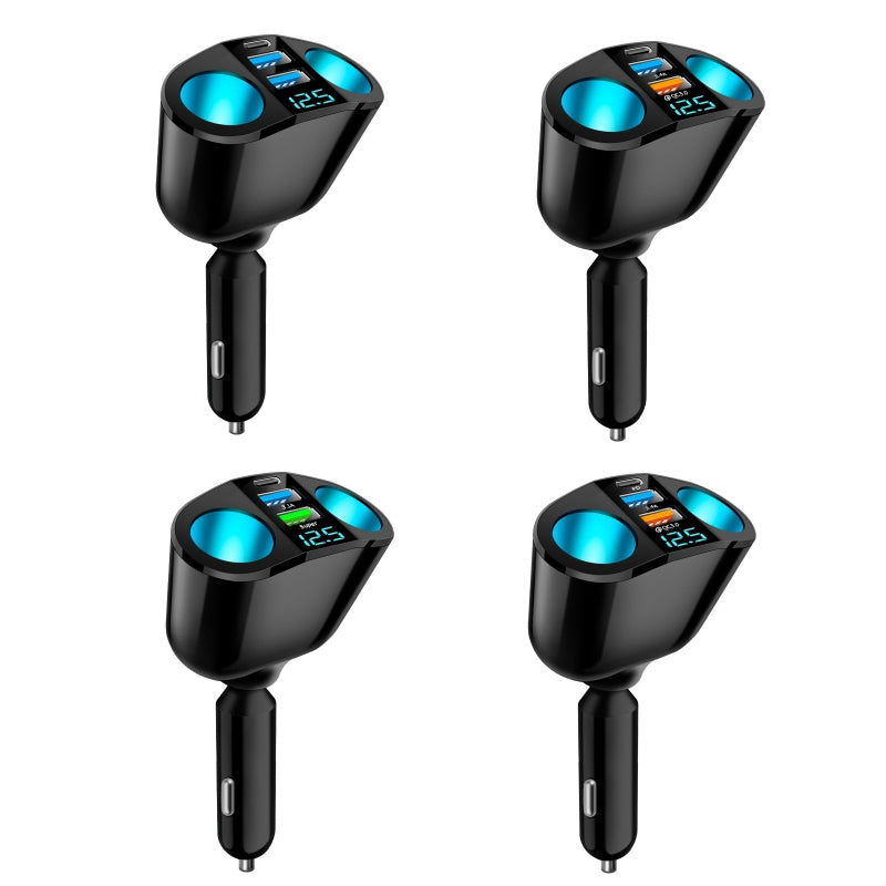 Dual-USB-Type-C-Real-time-Digital-Display-Cigarette-Lighter-Expansion-Car-Charger,-Model:-QC3.0+2.4A-Dual-A+C