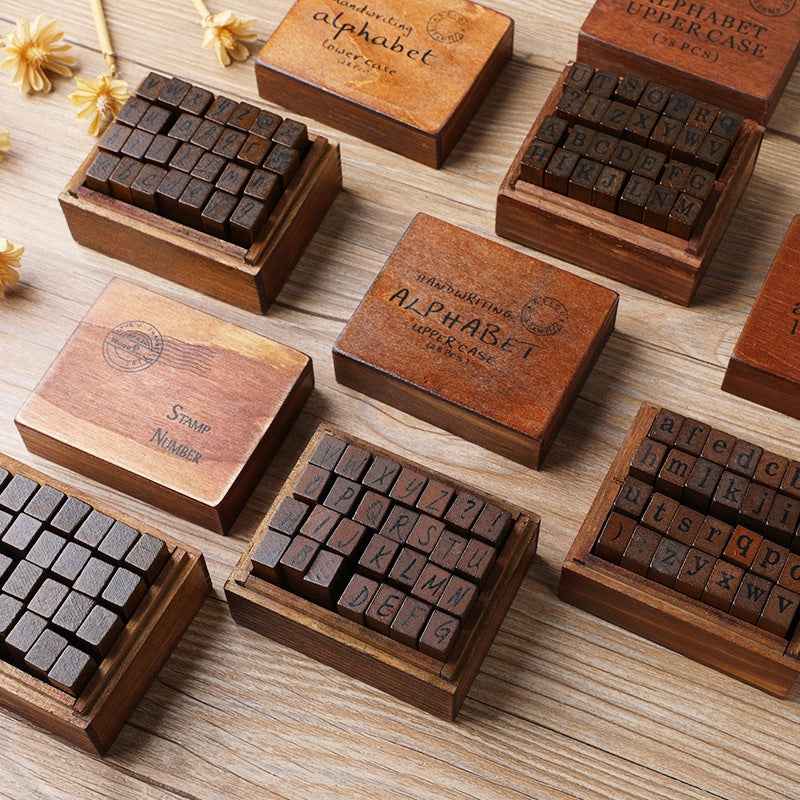 E13-28PCS/Set-Vintage-Wooden-Alphabet-and-Number-Diary-Handbook-DIY-Stamps(Regular-Capital)
