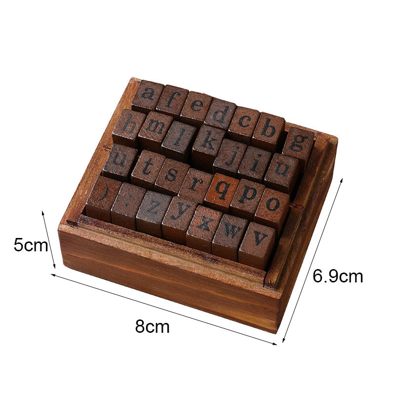 E13-28PCS/Set-Vintage-Wooden-Alphabet-and-Number-Diary-Handbook-DIY-Stamps(Regular-Capital)