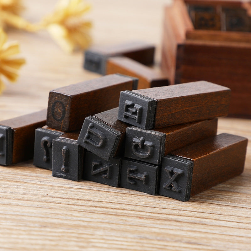 E13-28PCS/Set-Vintage-Wooden-Alphabet-and-Number-Diary-Handbook-DIY-Stamps(Regular-Capital)