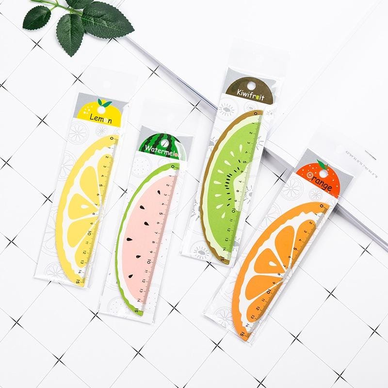 Cartoon Fruit Wooden Straight Ruler Measure Drawing Stationery School Office Supply Gift, Length:15cm (Lemon)
