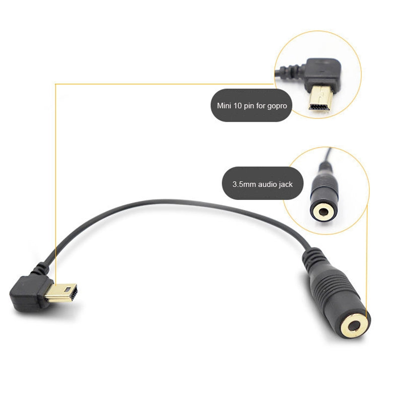 Elbow-10-Pin-Mini-USB-to-3.5mm-Mic-Adapter-Cable-for-GoPro-HERO4-/3+-/3,-Length:-16.5cm