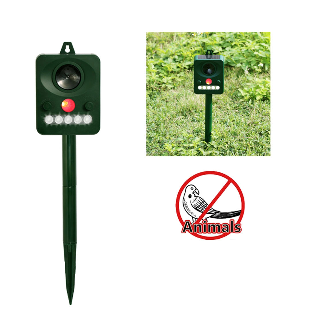 Environmental-Friendly-White-+-Red-Light-Solar-powered-LED-Ultrasonic-Animal-Repeller-Bird-Cat-Dog-Control-Device-With-6.5V-/-0.1W-Solar-Panel-&-PIR-Sensor-&-Light-Sensor,-Got-the-CE-/-ROHS-Certification
