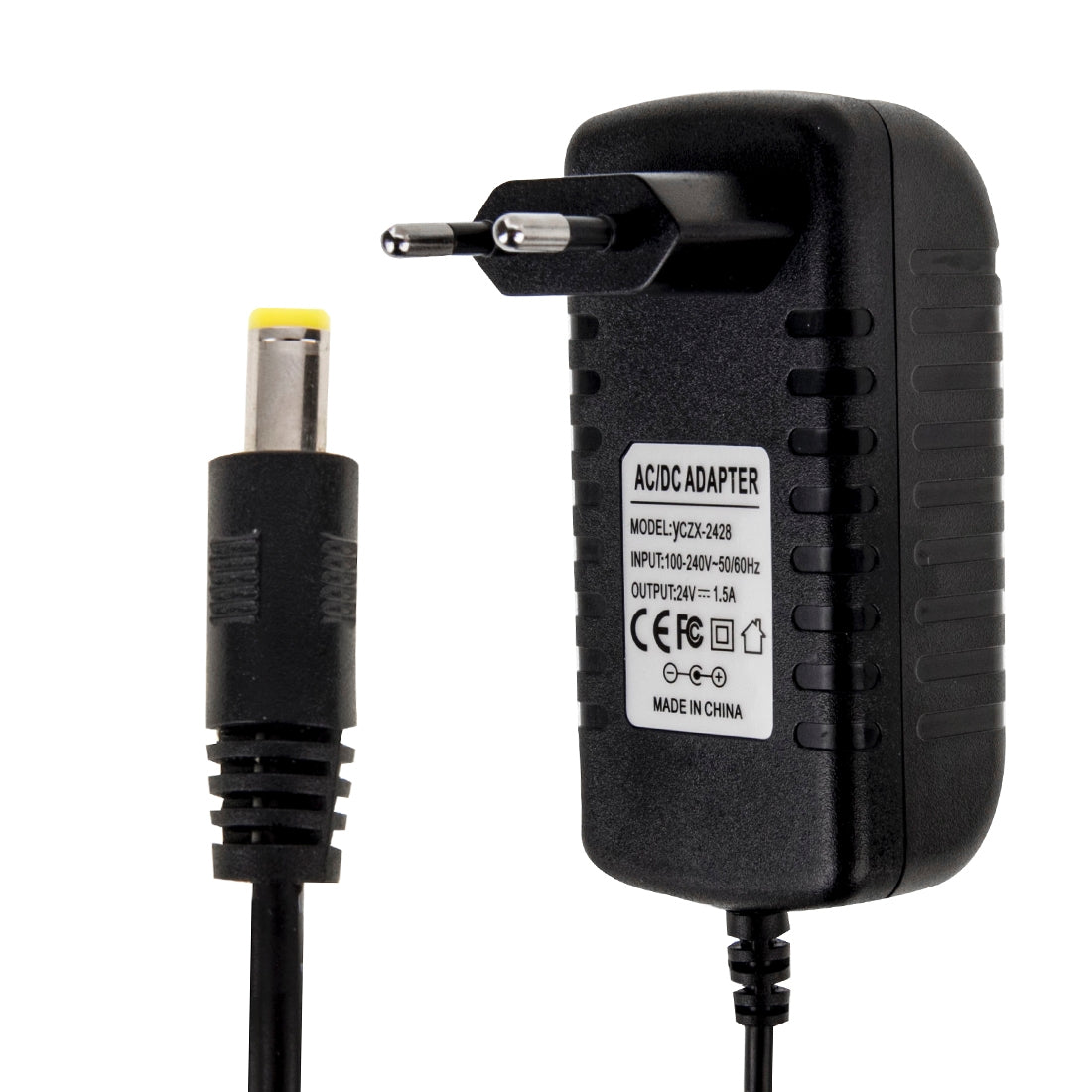 EU-Plug-AC-100-240V-to-DC-24V-1.5A-Power-Adapter,-Tips:-5.5-x-2.1mm,-Cable-Length:-about-1.2m(Black)