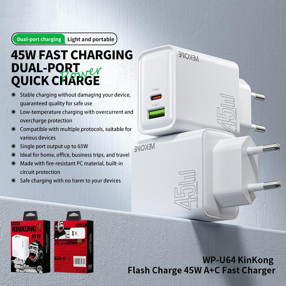 EU-Plug-WK-WP-U64-45W-Kinkong-Flash-Charge-USB+Type-C-Port-Fast-Charger