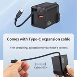 FC1-3-in-1-70cm-Retractable-Type-C-Cable,-PD3.0,-QC3.0-USB-Phone-Charger,-EU-Plug(Black)