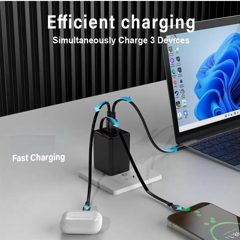 FC1-3-in-1-70cm-Retractable-Type-C-Cable,-PD3.0,-QC3.0-USB-Phone-Charger,-EU-Plug(Black)