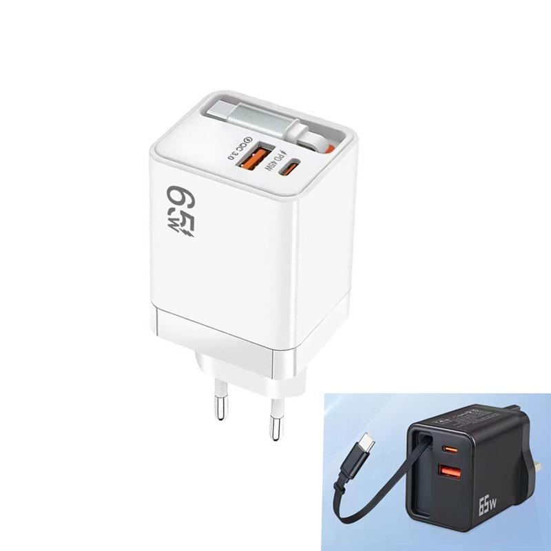 FC1-3-in-1-70cm-Retractable-Type-C-Cable,-PD3.0,-QC3.0-USB-Phone-Charger,-EU-Plug(White)