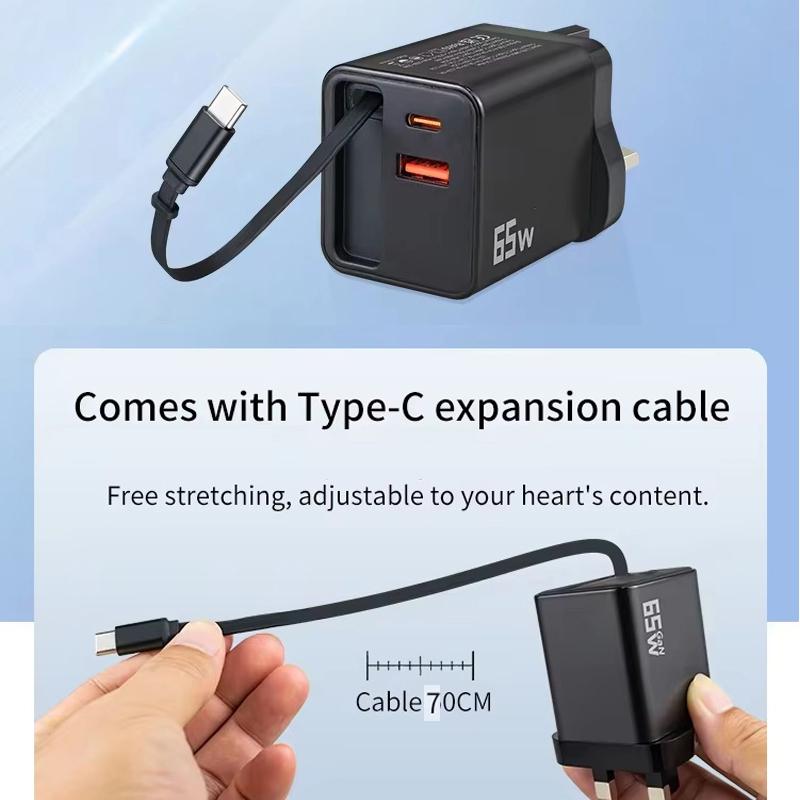 FC1-3-in-1-70cm-Retractable-Type-C-Cable,-PD3.0,-QC3.0-USB-Phone-Charger,-EU-Plug(White)