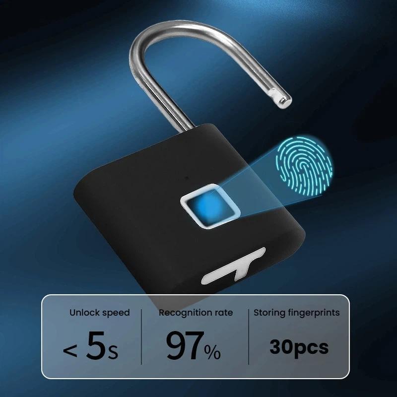 Fingerprint-Padlock-Compatible-Tuya-Smart-App,-30-Fingerprint-Capacity,-USB-C-Rechargeable,-Zinc-Alloy-Body(Square-Black)