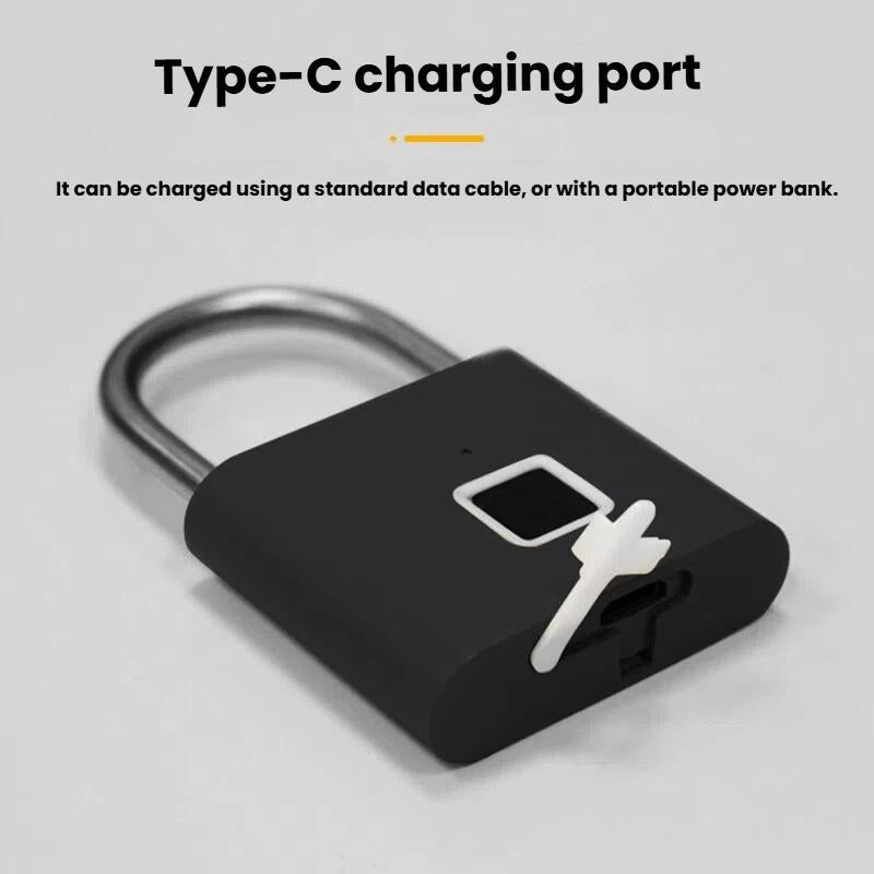 Fingerprint-Padlock-Compatible-Tuya-Smart-App,-30-Fingerprint-Capacity,-USB-C-Rechargeable,-Zinc-Alloy-Body(Square-Black)