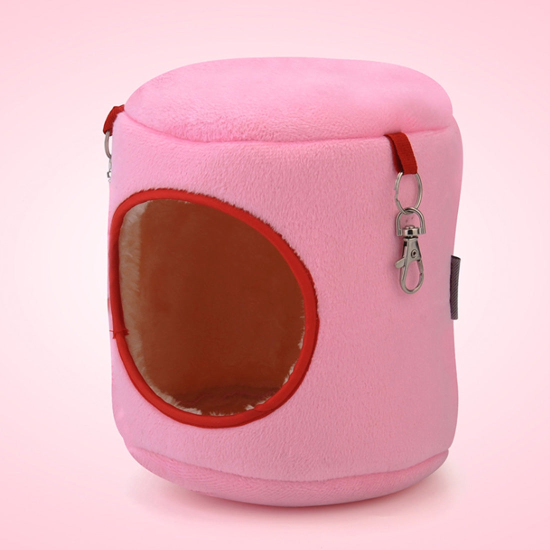 Flannel-Cylinder-Pet-House-Warm-Hamster-Hammock-Hanging-Bed-Small-Pets-Nest,-M,-Size:10*12*12cm(Pink)