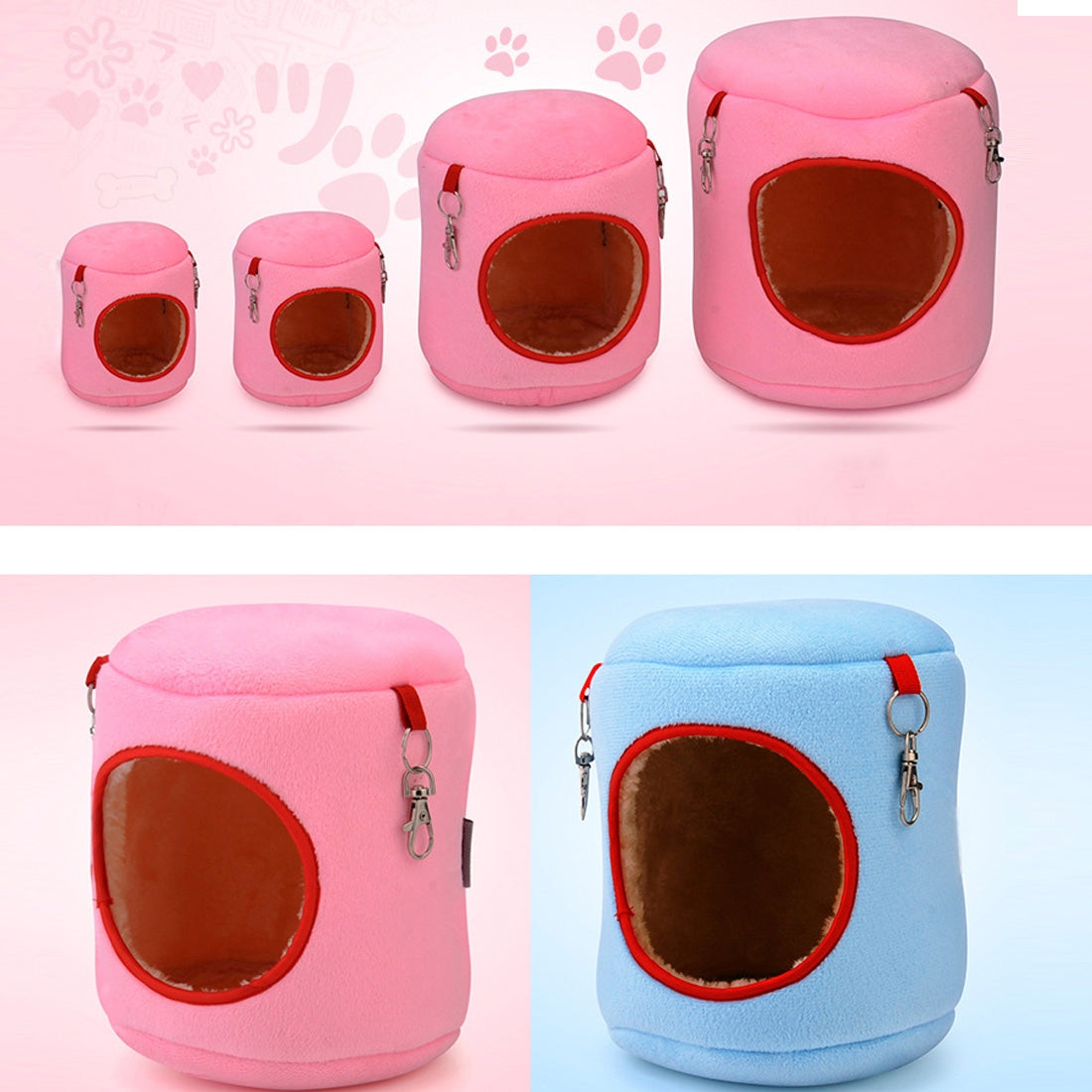 Flannel-Cylinder-Pet-House-Warm-Hamster-Hammock-Hanging-Bed-Small-Pets-Nest,-M,-Size:10*12*12cm(Pink)