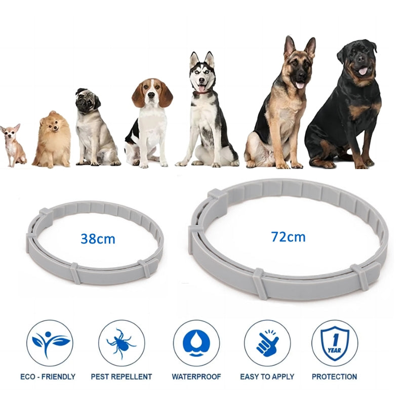 Flea-and-Tick-Collar-for-Dogs-Cats-With-Aluminum-Case,-Size:-72cm-Gray