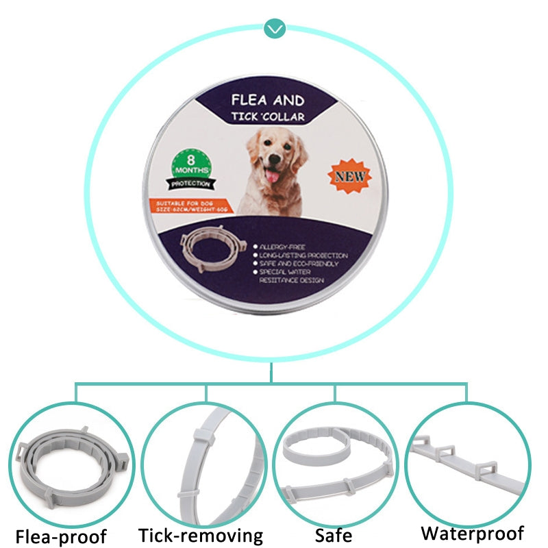 Flea-and-Tick-Collar-for-Dogs-Cats-With-Aluminum-Case,-Size:-72cm-Gray