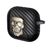 For-AirPods-4-Carbon-Fiber-Pattern-Skull-Lock-Bluetooth-Earphone-Protective-Case(Gold)