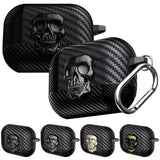 For-AirPods-4-Carbon-Fiber-Pattern-Skull-Lock-Bluetooth-Earphone-Protective-Case(Gold)