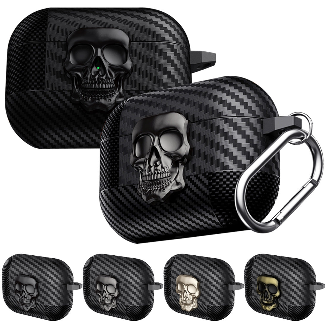 For-AirPods-4-Carbon-Fiber-Pattern-Skull-Lock-Bluetooth-Earphone-Protective-Case(Gold)
