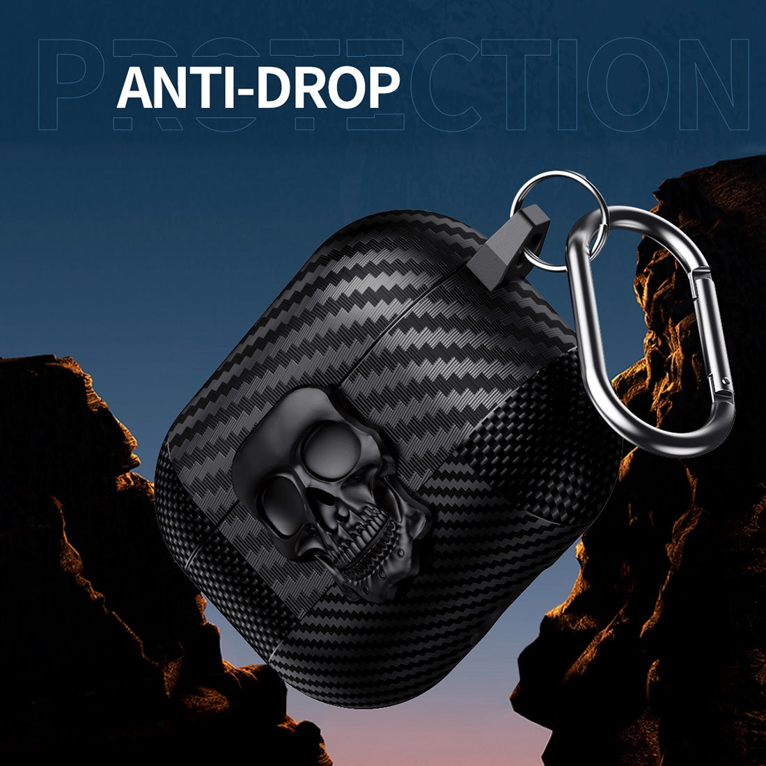 For-AirPods-4-Carbon-Fiber-Pattern-Skull-Lock-Bluetooth-Earphone-Protective-Case(Gold)
