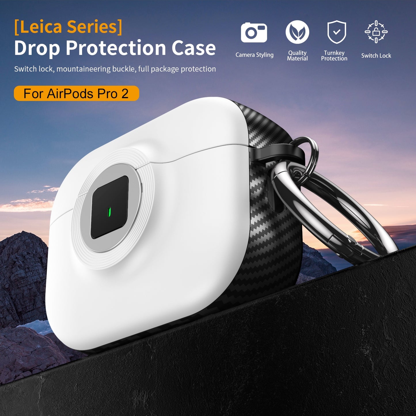 For-AirPods-Pro-2-Camera-Series-PC-+-TPU-Headset-Shockproof-Carbon-Fibre-Case(Black)