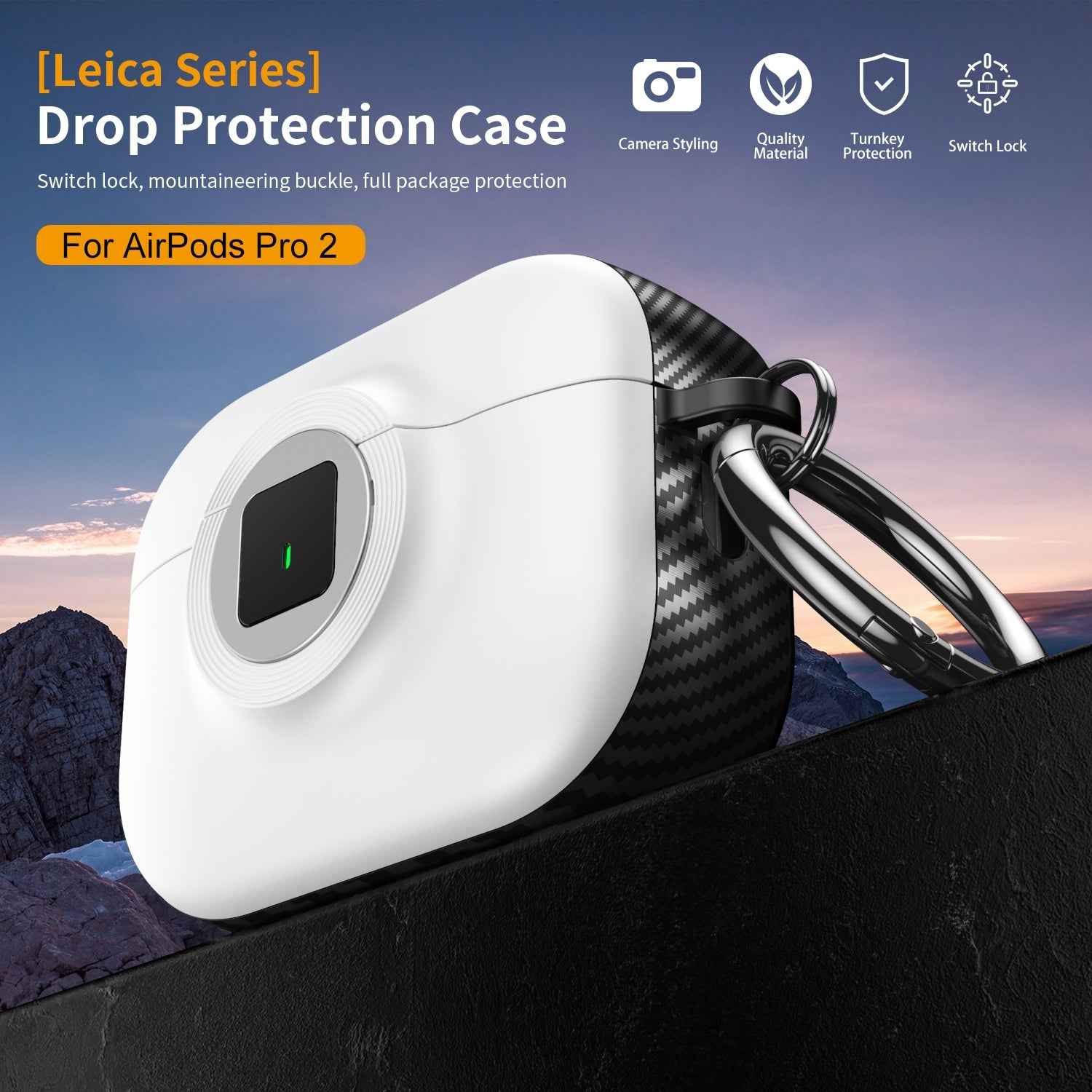 For-AirPods-Pro-2-Camera-Series-PC-+-TPU-Headset-Shockproof-Carbon-Fibre-Case(Black)