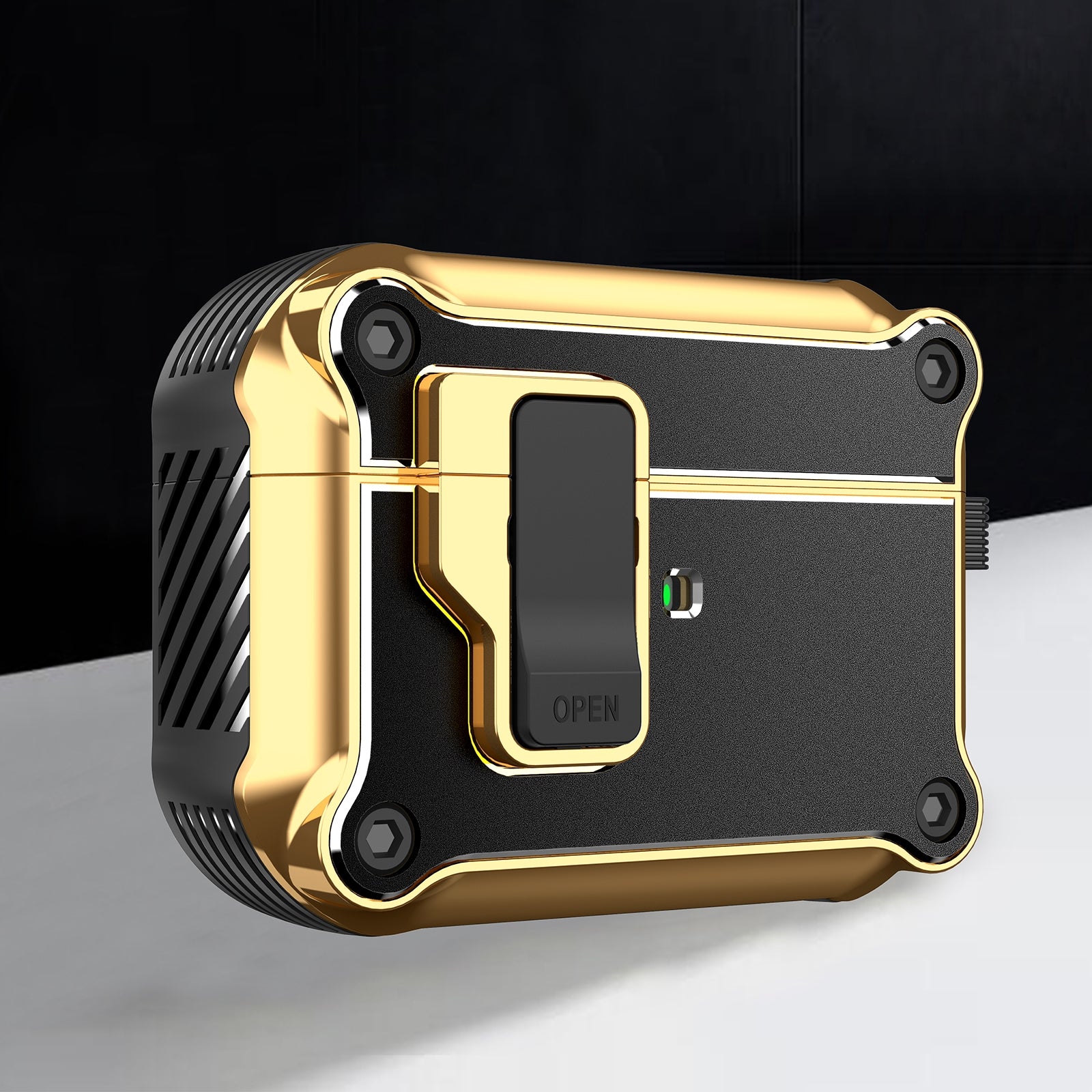 For-AirPods-Pro-Wireless-Earphone-Eagle-Electroplating-Protective-Case-with-Hook(Black)