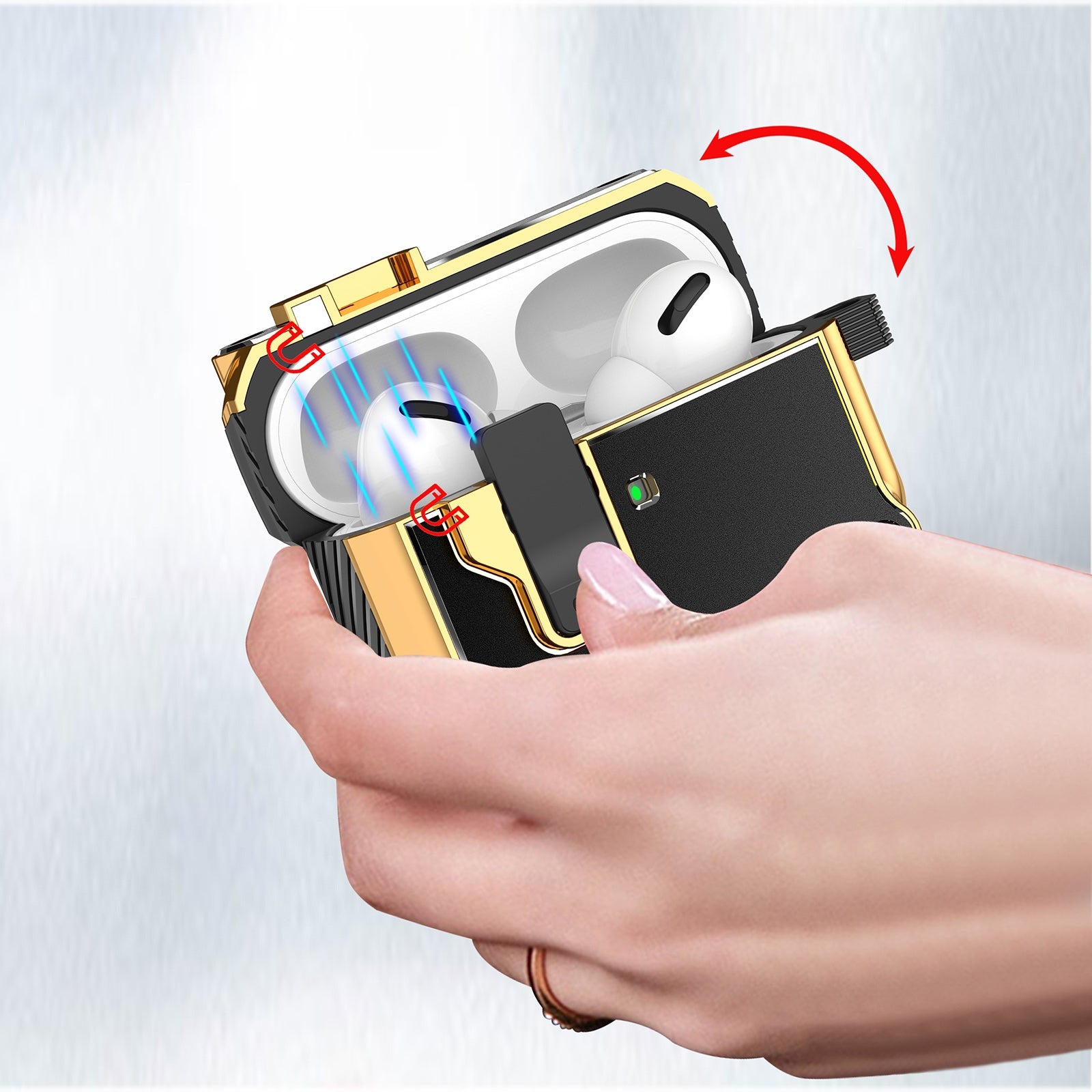 For-AirPods-Pro-Wireless-Earphone-Eagle-Electroplating-Protective-Case-with-Hook(Black)