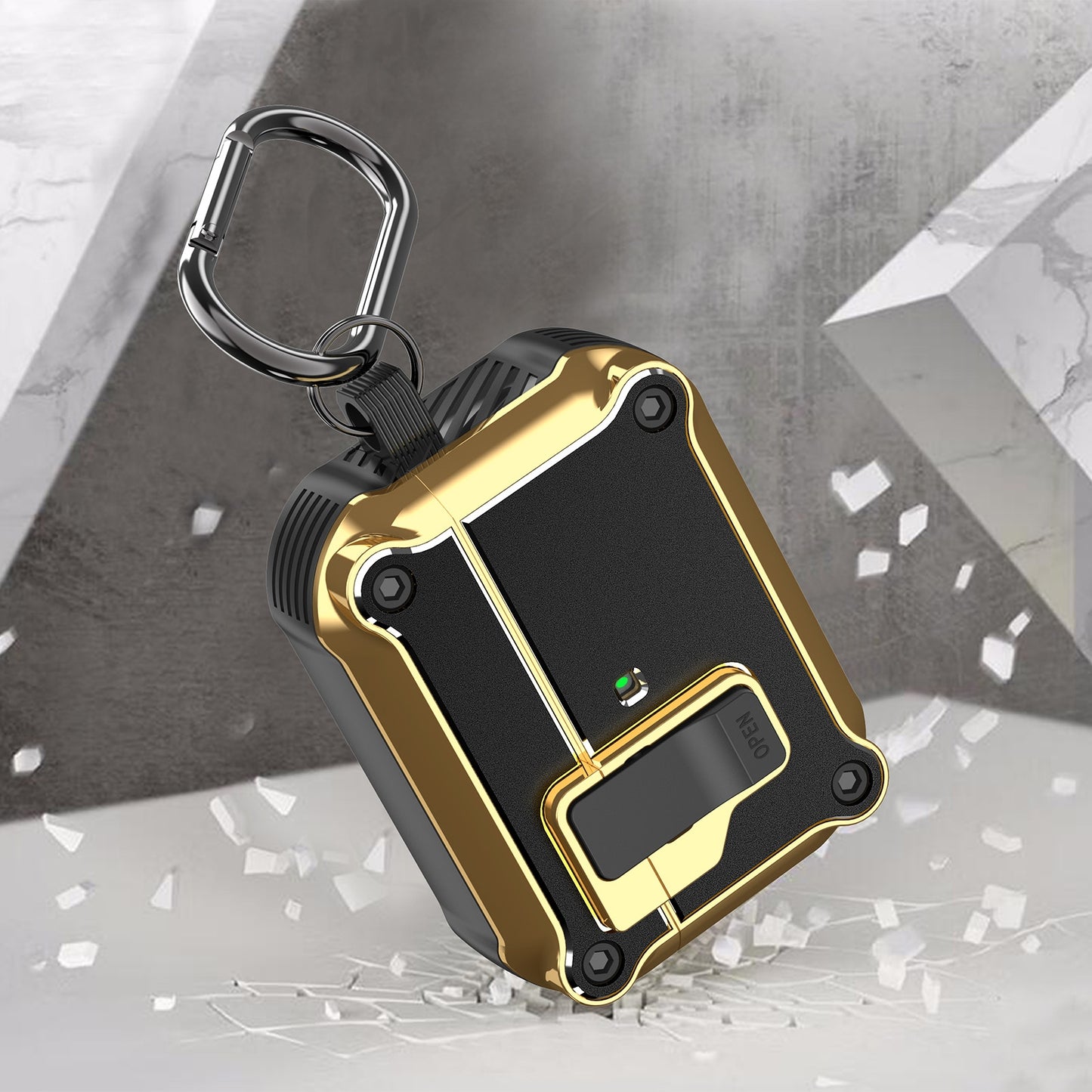 For-AirPods-Pro-Wireless-Earphone-Eagle-Electroplating-Protective-Case-with-Hook(Black)
