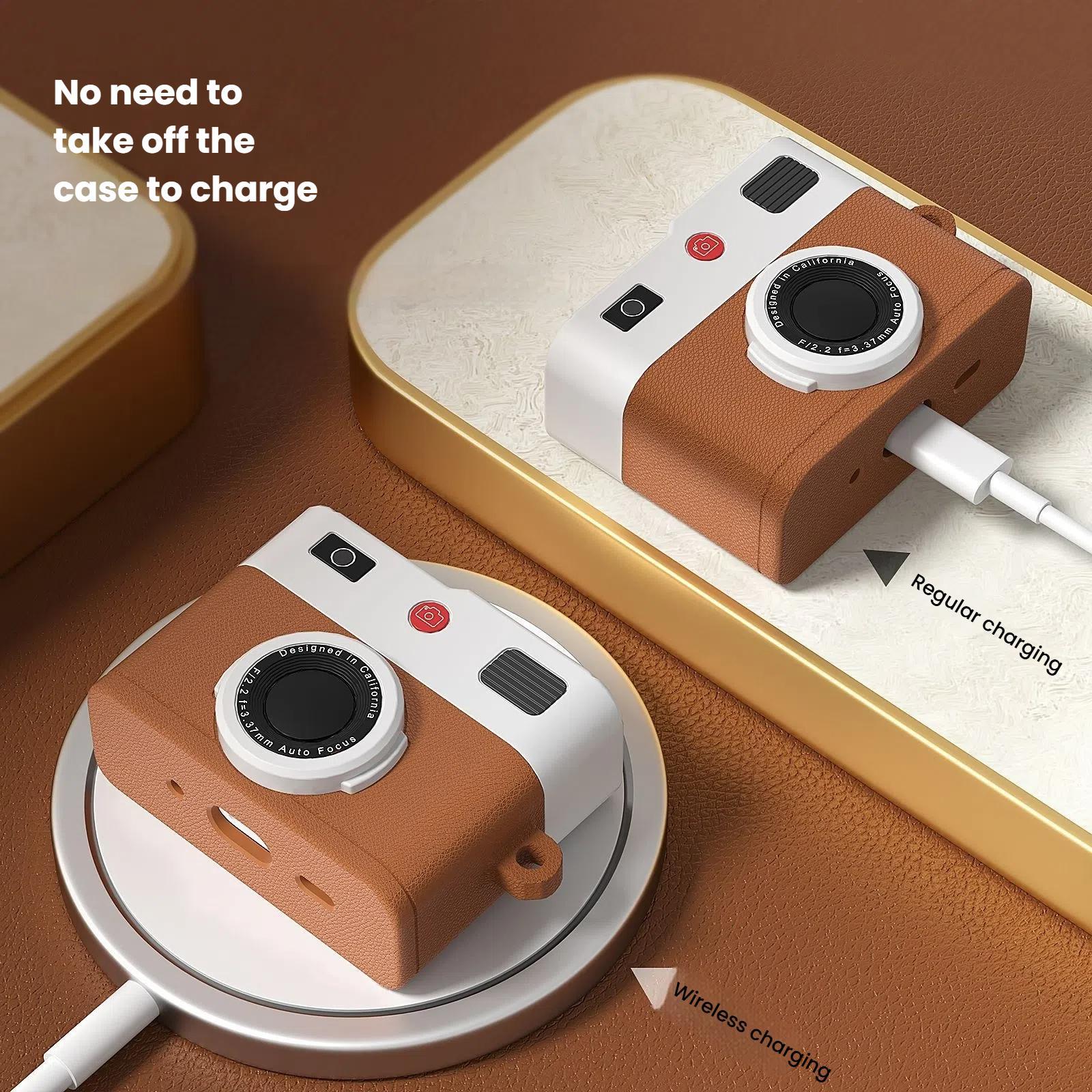 For-AirPods-Pro-/-Pro-2-Earphone-Silicone-Retro-Camera-Design-Cover-Protective-Case(Brown)