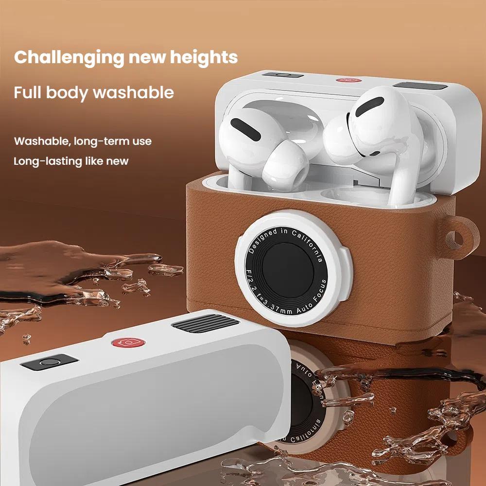 For-AirPods-Pro-/-Pro-2-Earphone-Silicone-Retro-Camera-Design-Cover-Protective-Case(Brown)