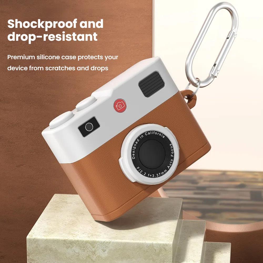For-AirPods-Pro-/-Pro-2-Earphone-Silicone-Retro-Camera-Design-Cover-Protective-Case(Brown)