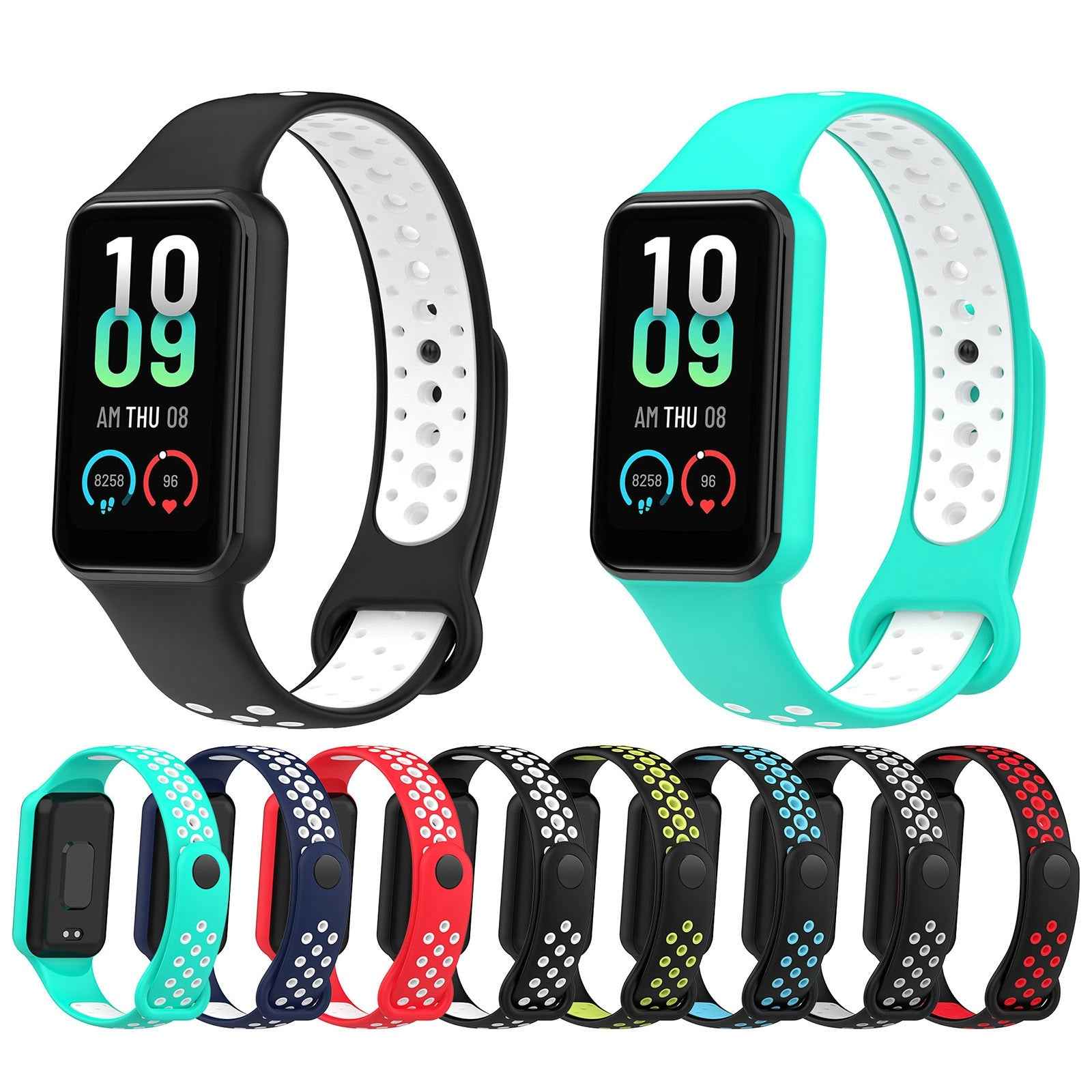 For-Amazfit-Band-7-Loop-Two-Color-Breathable-Silicone-Watch-Band(Black+Grey)