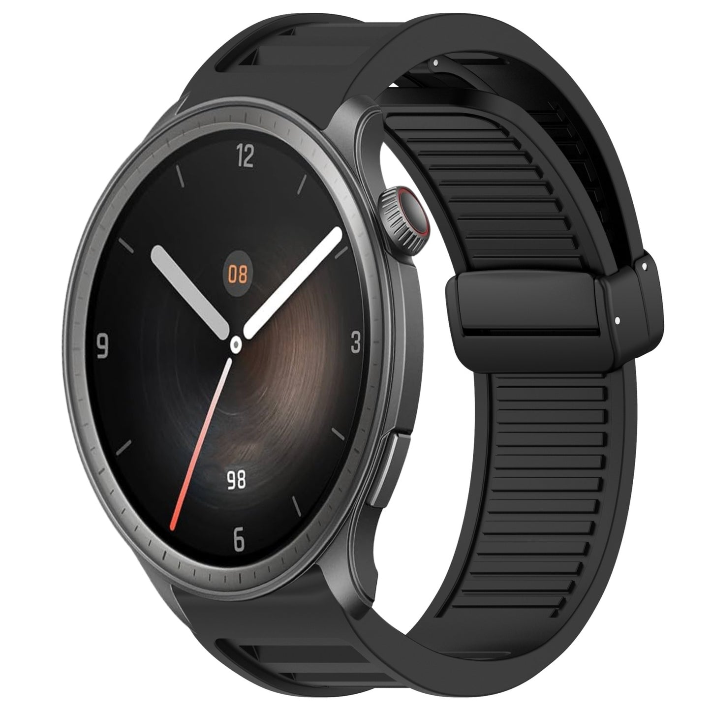 For-Amazfit-Balance-22mm-Fold-Magnetic-Buckle-Silicone-Watch-Band(Black)