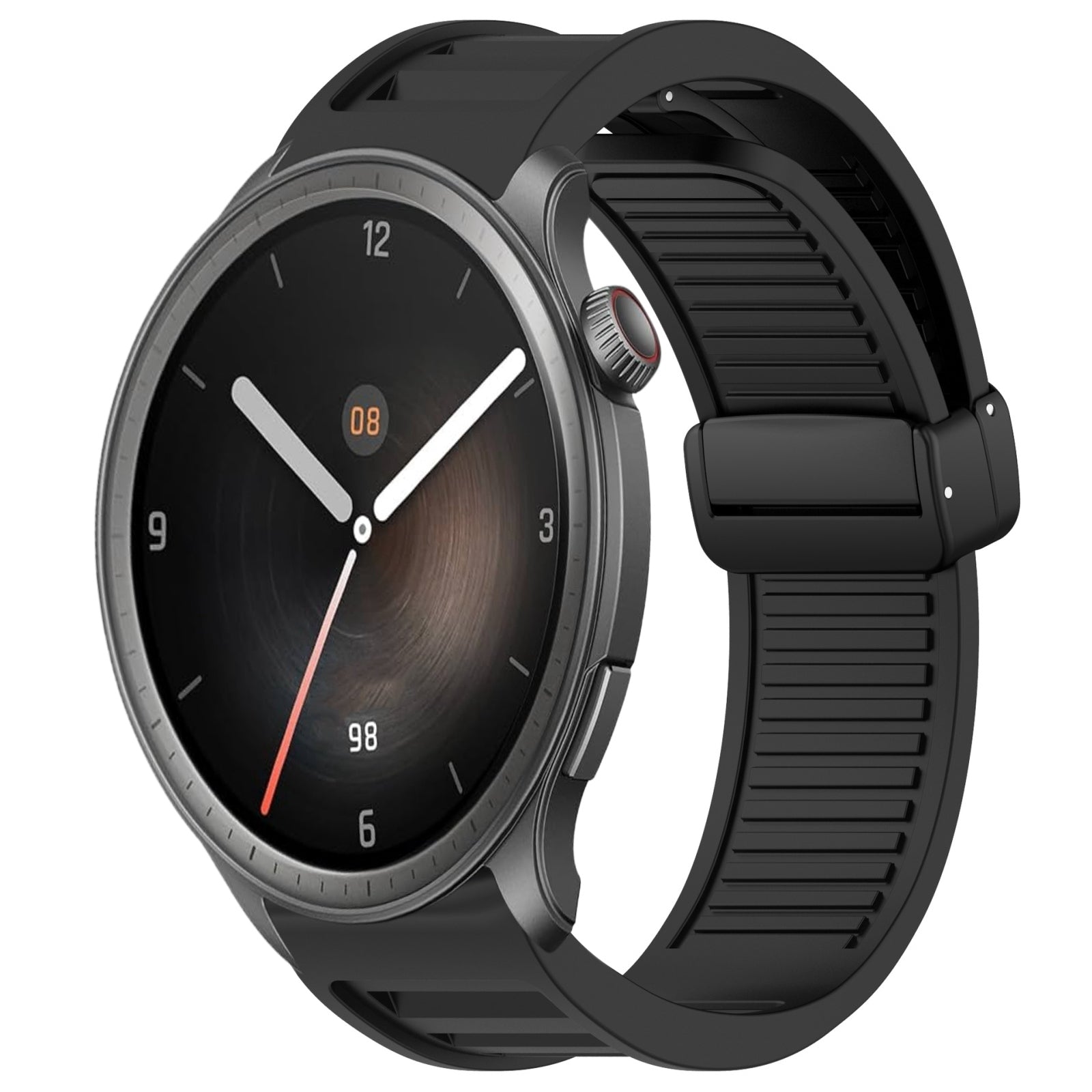 For-Amazfit-Balance-22mm-Fold-Magnetic-Buckle-Silicone-Watch-Band(Black)