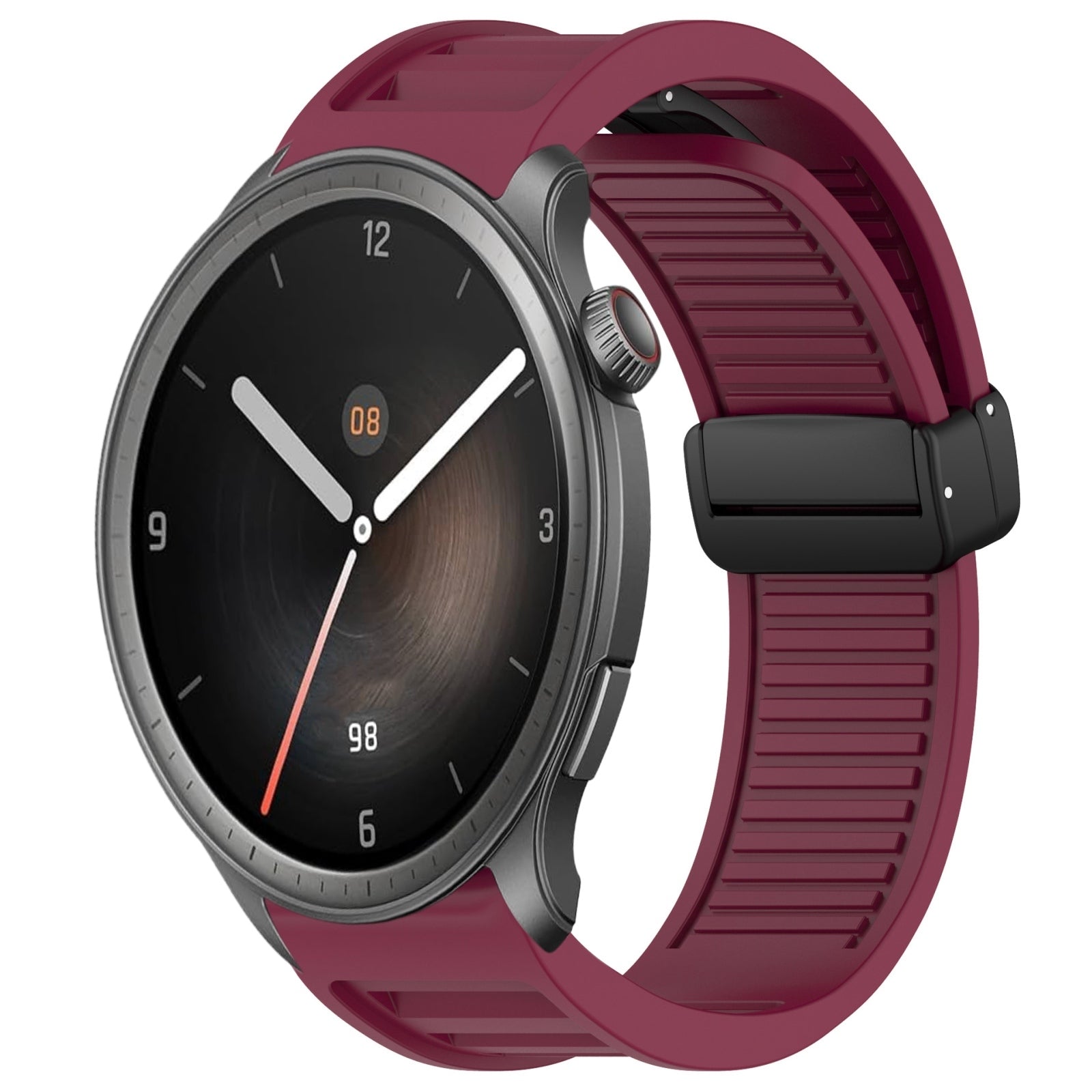 For-Amazfit-Balance-22mm-Fold-Magnetic-Buckle-Silicone-Watch-Band(Wine-Red)