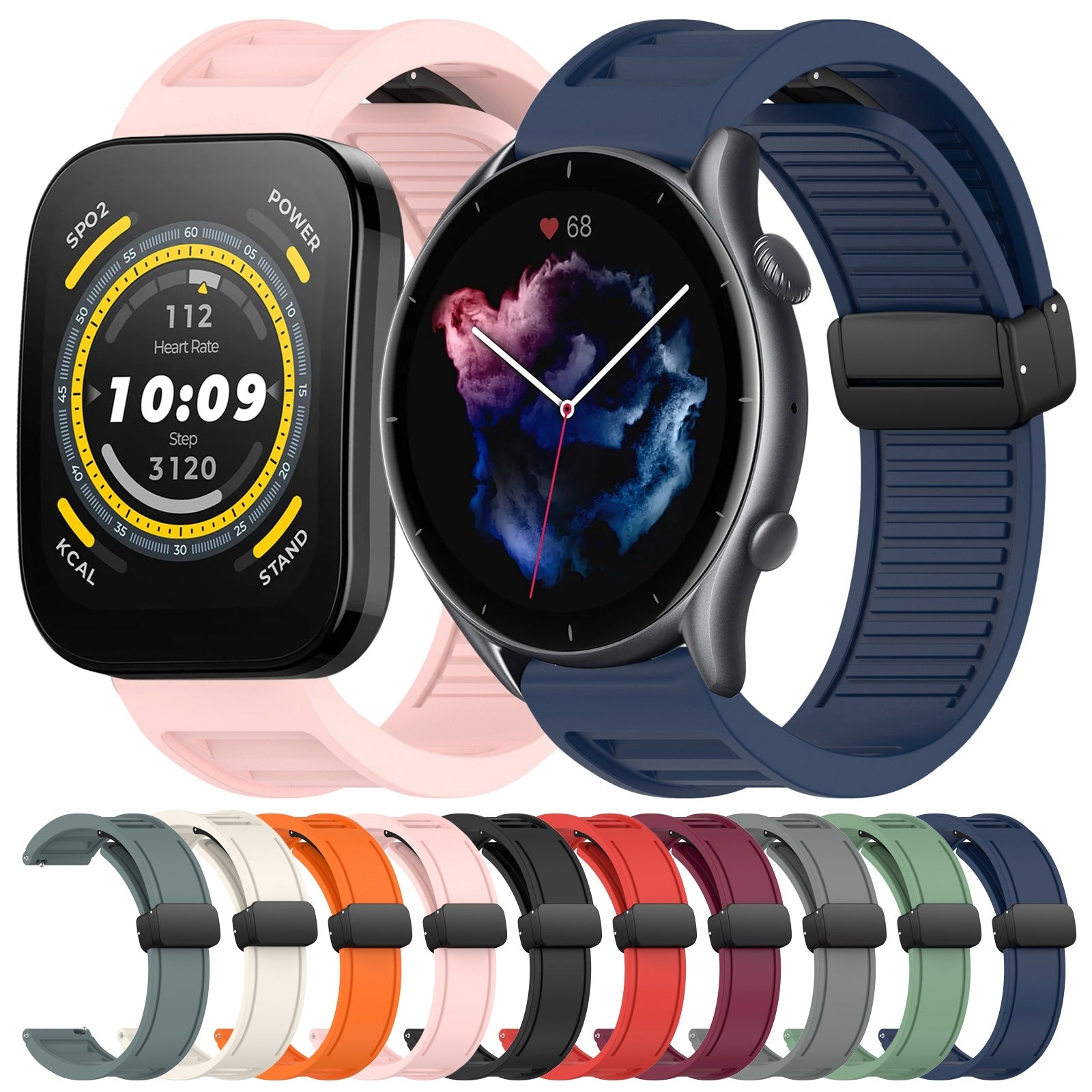 For-Amazfit-Balance-22mm-Fold-Magnetic-Buckle-Silicone-Watch-Band(Wine-Red)