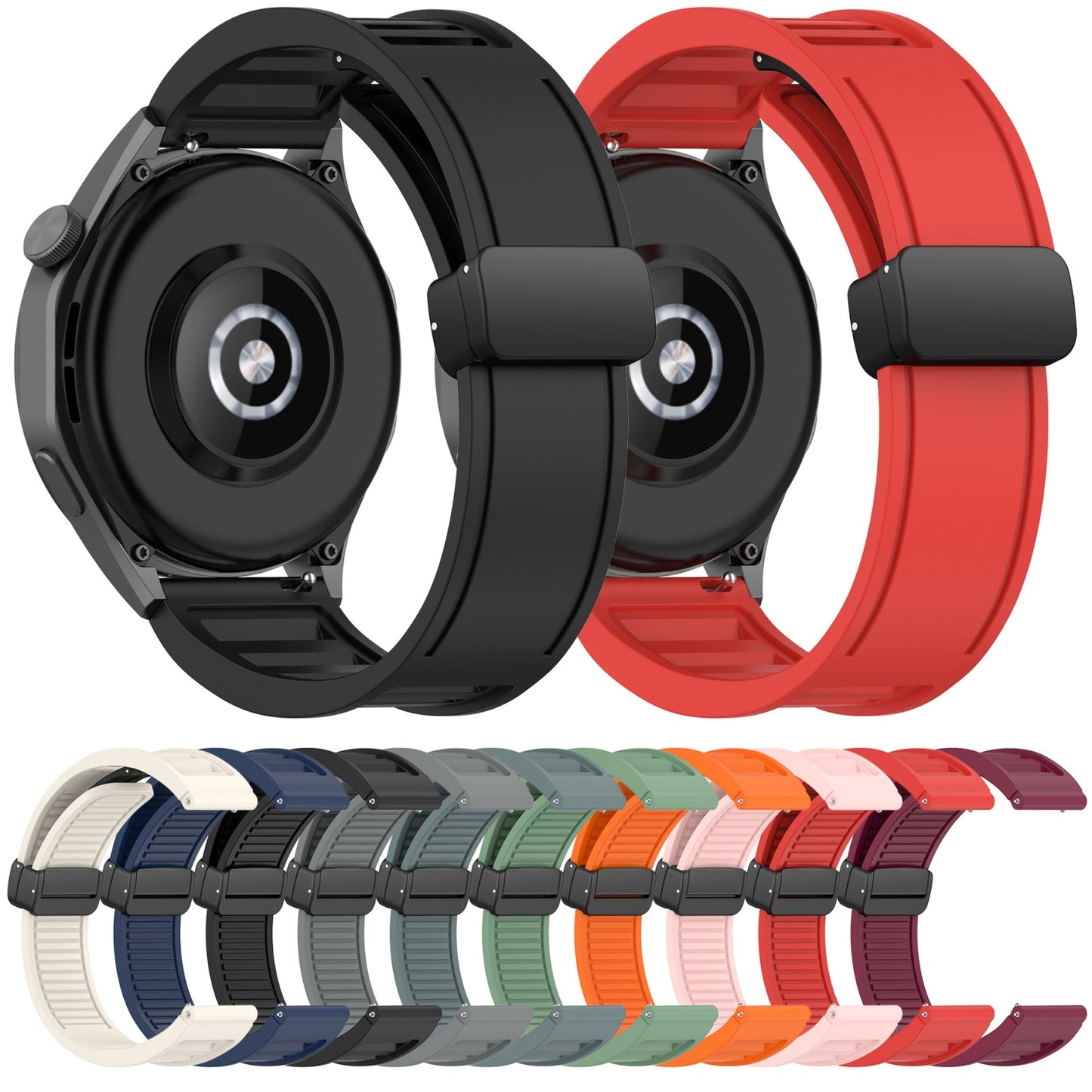 For-Amazfit-Balance-22mm-Fold-Magnetic-Buckle-Silicone-Watch-Band(Wine-Red)