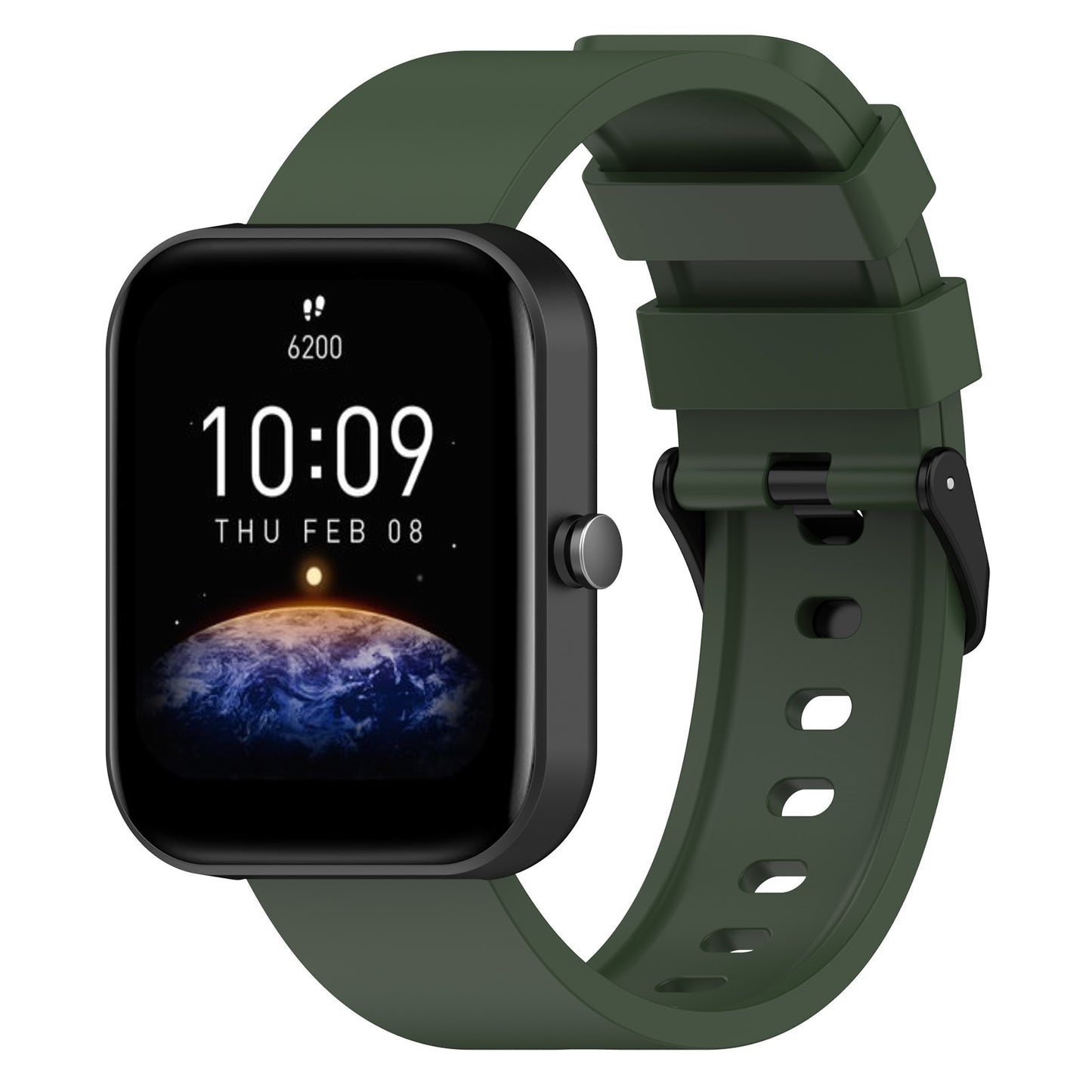 For-Amazfit-Bip-3-20mm-Step-Silicone-Strap-Stainless-Steel-Black-Buckle(Army-Green)